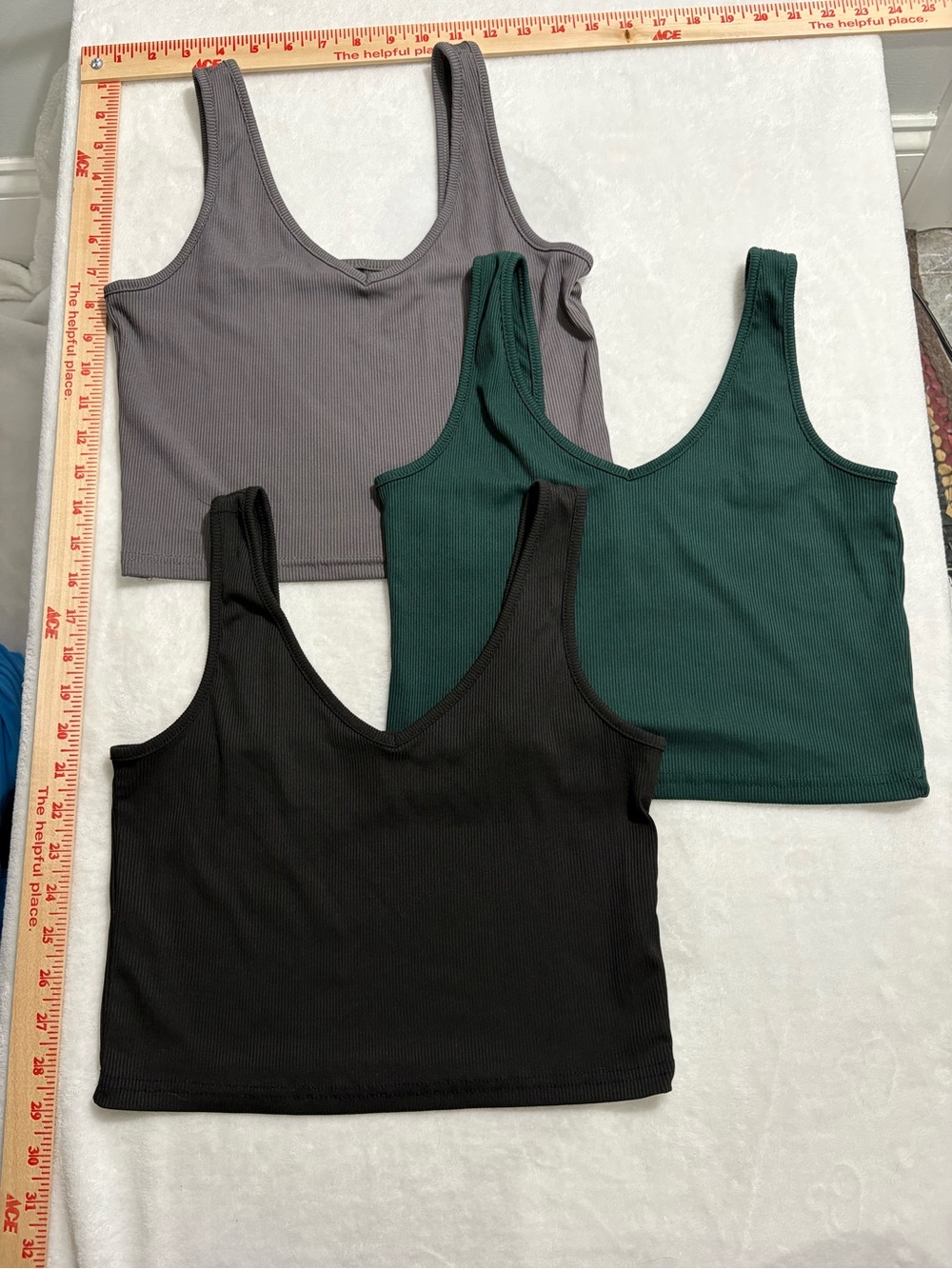 SHEIN Ribbed V-Neck Crop Tank Top - Black, Green, Gray
